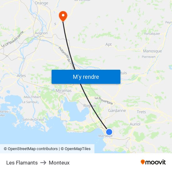 Les Flamants to Monteux map