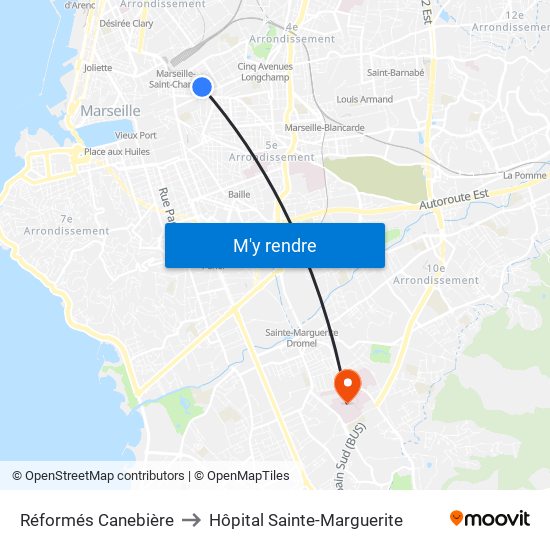 Réformés Canebière to Hôpital Sainte-Marguerite map