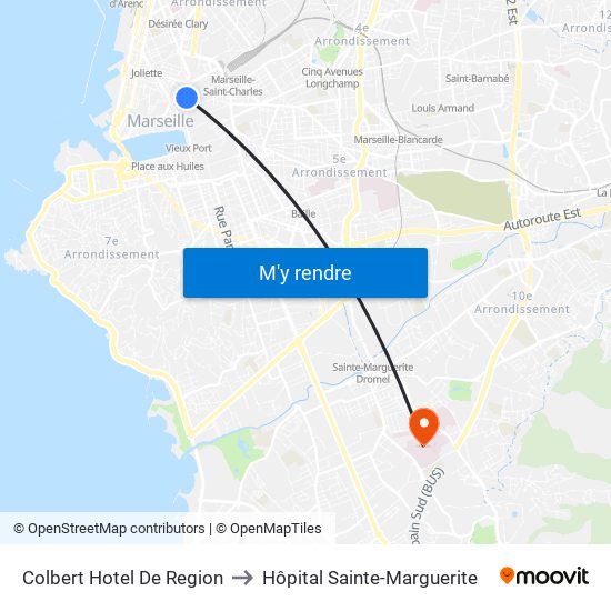Colbert Hotel De Region to Hôpital Sainte-Marguerite map