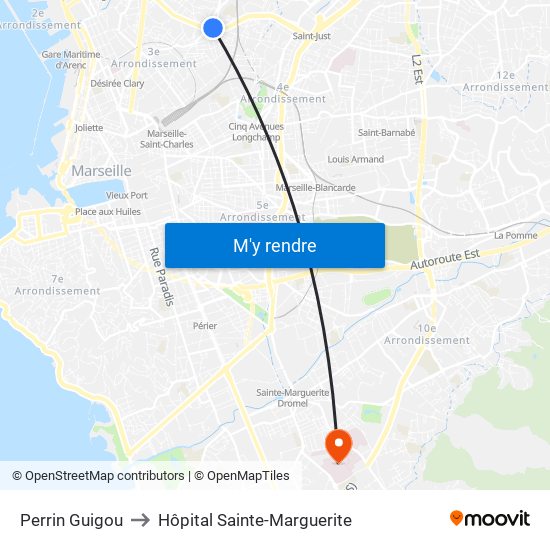 Perrin Guigou to Hôpital Sainte-Marguerite map