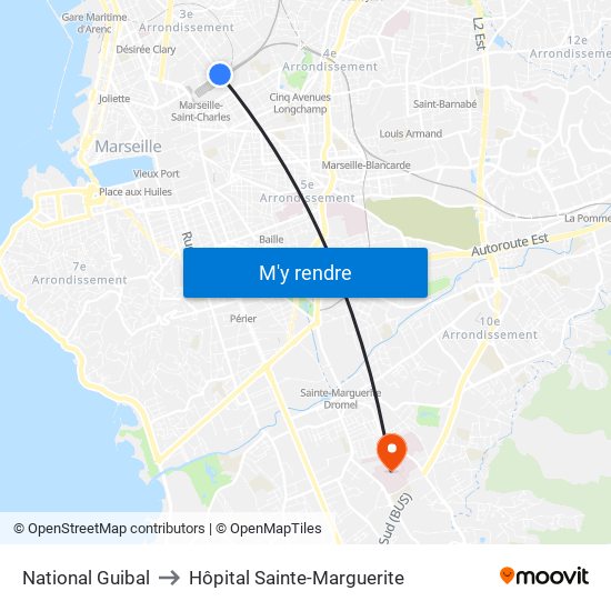 National Guibal to Hôpital Sainte-Marguerite map