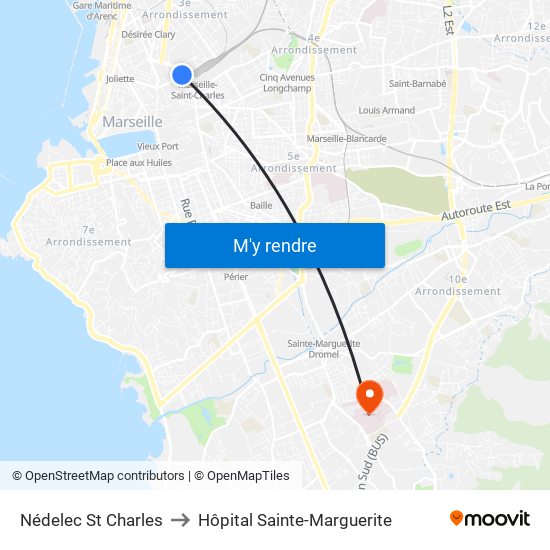 Nédelec St Charles to Hôpital Sainte-Marguerite map