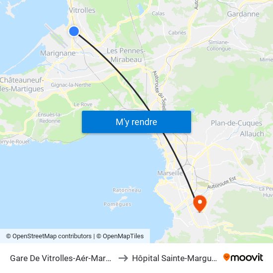 Gare De Vitrolles-Aér-Marseille to Hôpital Sainte-Marguerite map