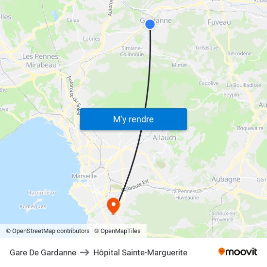 Gare De Gardanne to Hôpital Sainte-Marguerite map