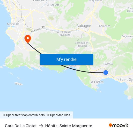 Gare De La Ciotat to Hôpital Sainte-Marguerite map