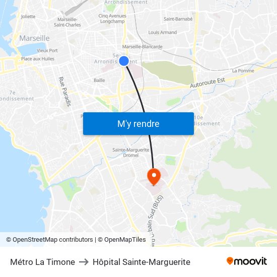 Métro La Timone to Hôpital Sainte-Marguerite map