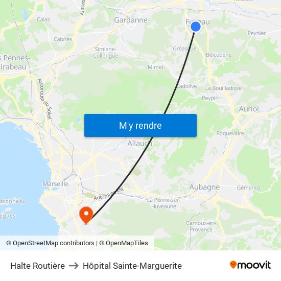 Halte Routière to Hôpital Sainte-Marguerite map