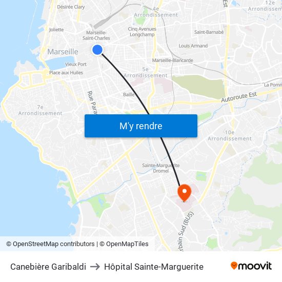 Canebière Garibaldi to Hôpital Sainte-Marguerite map