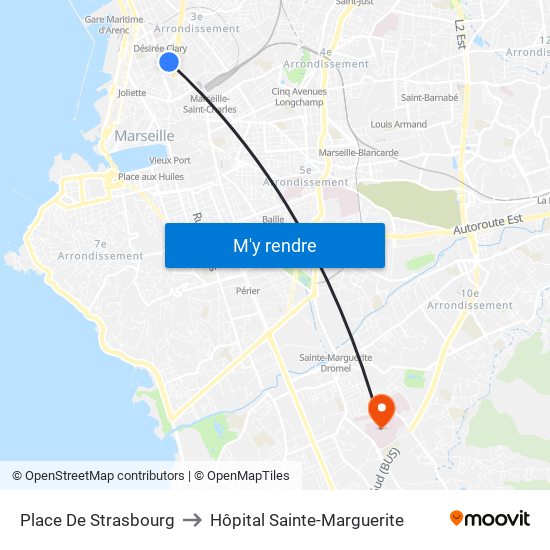 Place De Strasbourg to Hôpital Sainte-Marguerite map