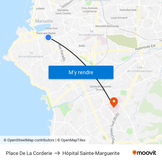 Place De La Corderie to Hôpital Sainte-Marguerite map