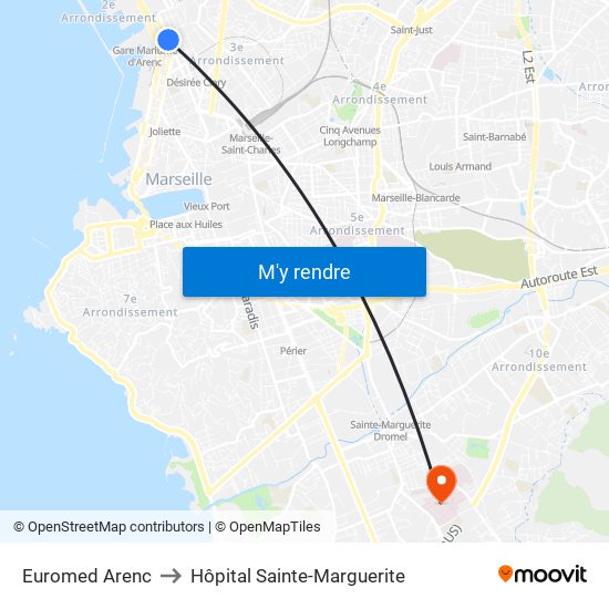 Euromed Arenc to Hôpital Sainte-Marguerite map