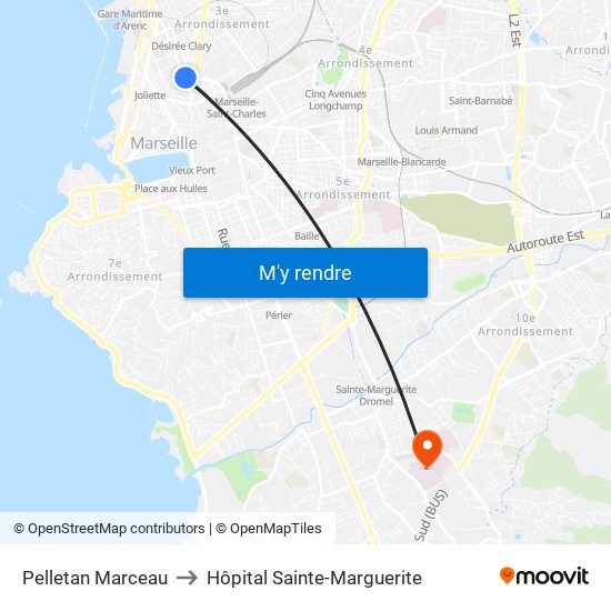 Pelletan Marceau to Hôpital Sainte-Marguerite map