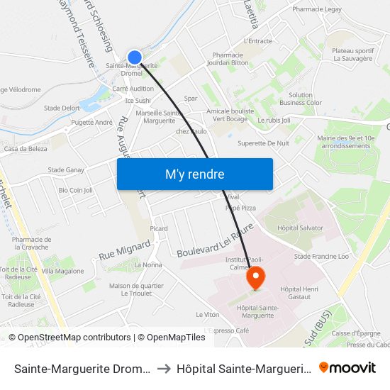 Métro Ste Marguerite Dromel to Hôpital Sainte-Marguerite map