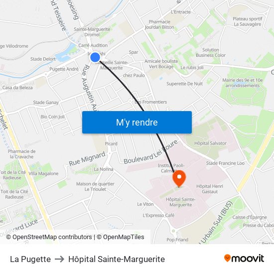 La Pugette to Hôpital Sainte-Marguerite map