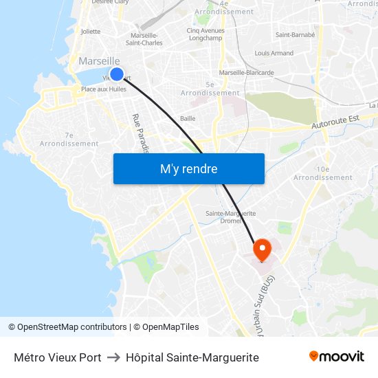 Métro Vieux Port to Hôpital Sainte-Marguerite map