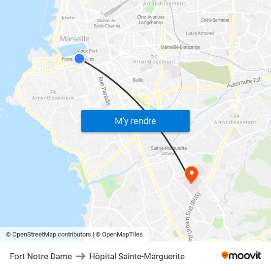 Fort Notre Dame to Hôpital Sainte-Marguerite map