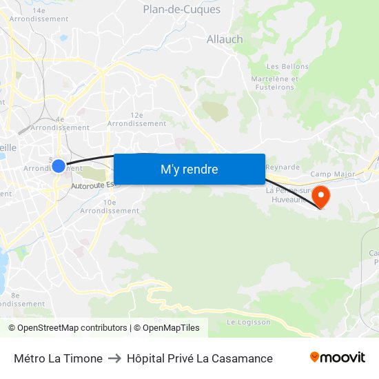 Métro La Timone to Hôpital Privé La Casamance map