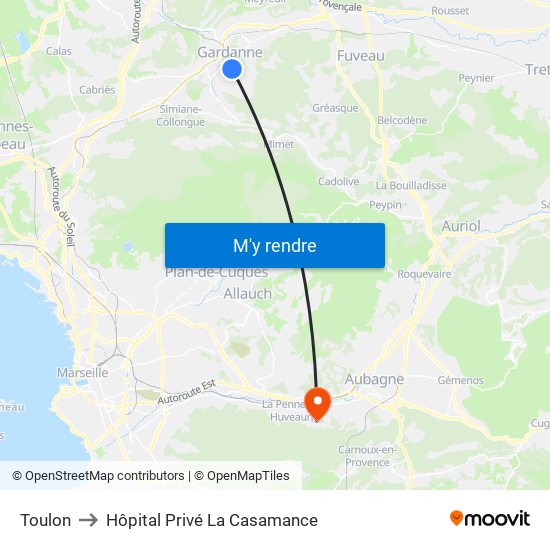 Toulon to Hôpital Privé La Casamance map