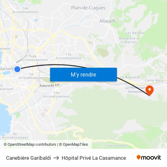 Canebière Garibaldi to Hôpital Privé La Casamance map