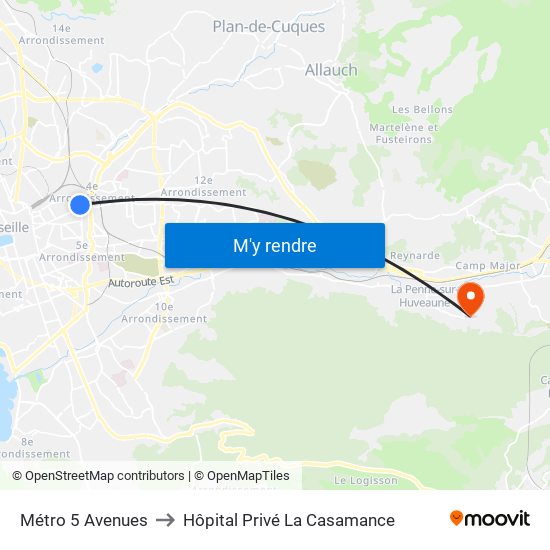 Métro 5 Avenues to Hôpital Privé La Casamance map