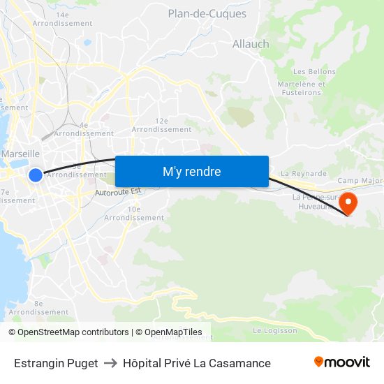 Estrangin Puget to Hôpital Privé La Casamance map