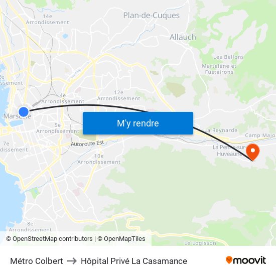 Métro Colbert to Hôpital Privé La Casamance map