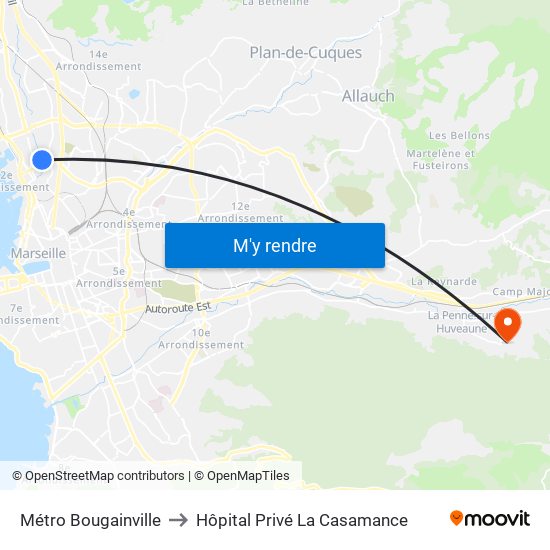 Métro Bougainville to Hôpital Privé La Casamance map