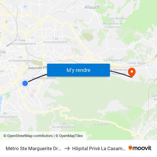 Métro Ste Marguerite Dromel to Hôpital Privé La Casamance map