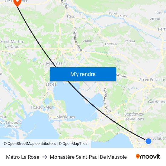Métro La Rose to Monastère Saint-Paul De Mausole map