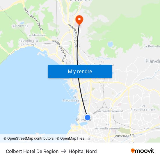 Colbert Hotel De Region to Hôpital Nord map
