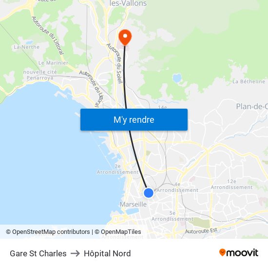 Gare St Charles to Hôpital Nord map