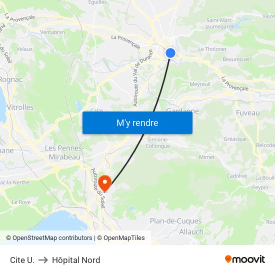 Cite  U. to Hôpital Nord map