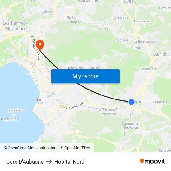 Gare D'Aubagne to Hôpital Nord map