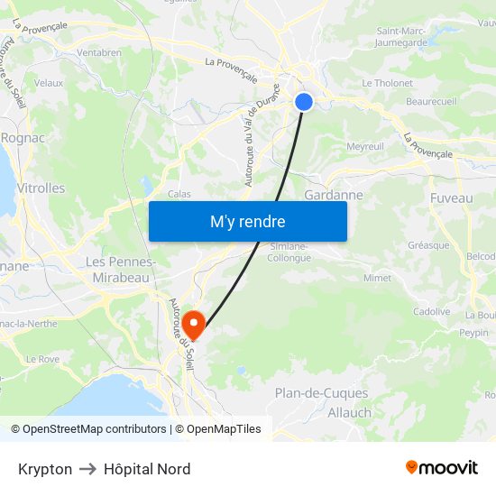 Krypton to Hôpital Nord map