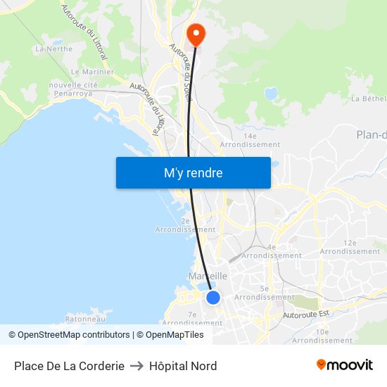 Place De La Corderie to Hôpital Nord map