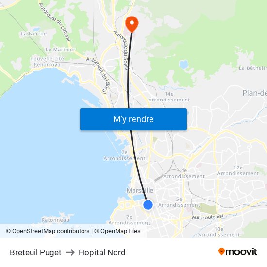 Breteuil Puget to Hôpital Nord map