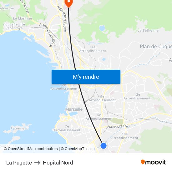 La Pugette to Hôpital Nord map