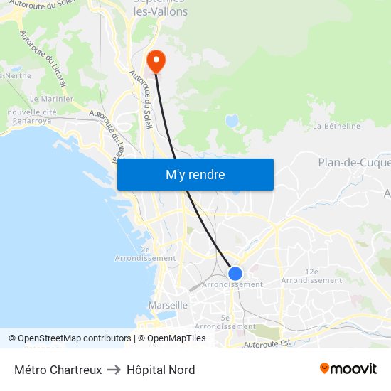 Métro Chartreux to Hôpital Nord map