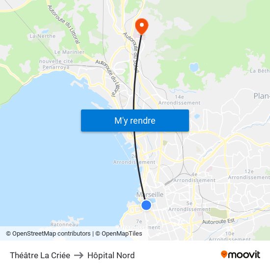 Théâtre La Criée to Hôpital Nord map