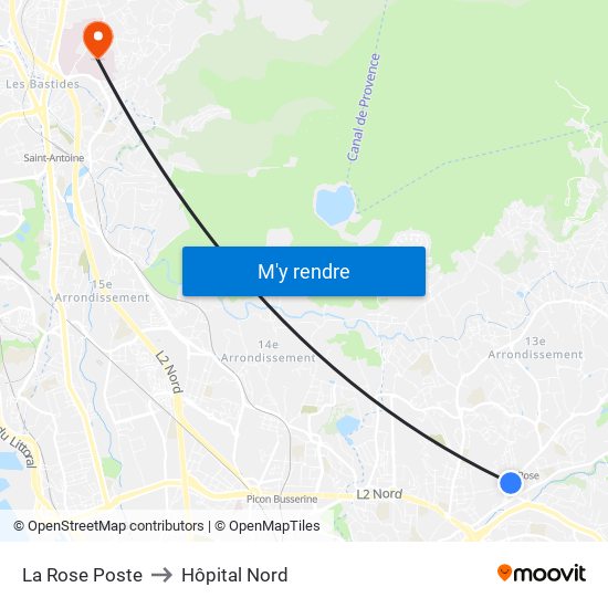La Rose Poste to Hôpital Nord map