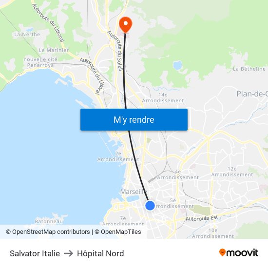 Salvator Italie to Hôpital Nord map