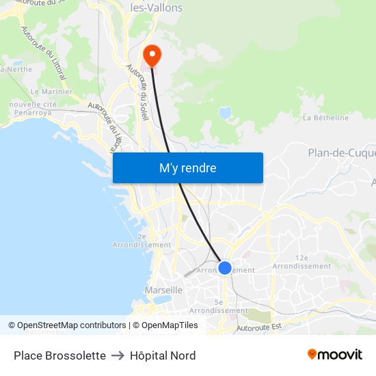 Place Brossolette to Hôpital Nord map