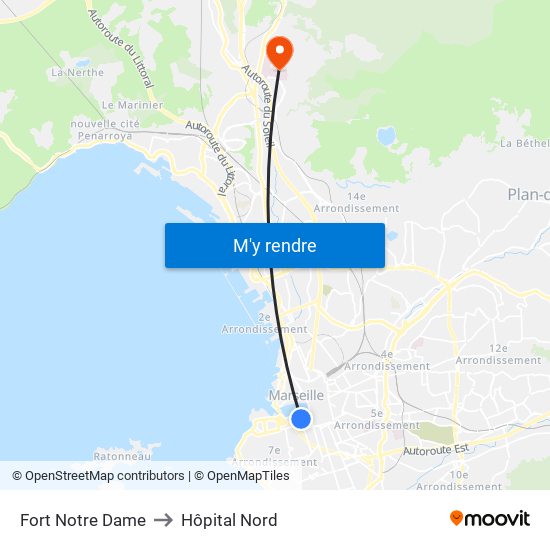 Fort Notre Dame to Hôpital Nord map