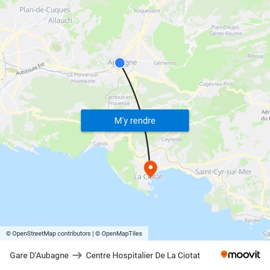 Gare D'Aubagne to Centre Hospitalier De La Ciotat map