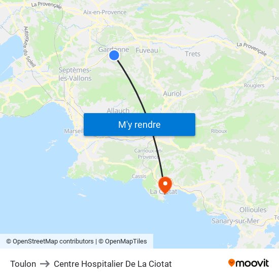 Toulon to Centre Hospitalier De La Ciotat map
