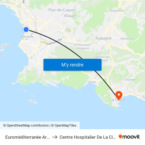 Euroméditerranée Arenc to Centre Hospitalier De La Ciotat map