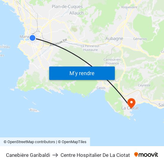 Canebière Garibaldi to Centre Hospitalier De La Ciotat map