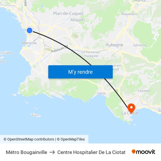 Métro Bougainville to Centre Hospitalier De La Ciotat map