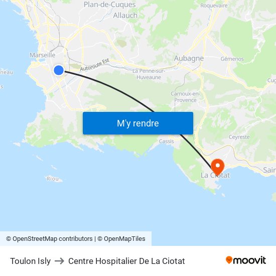 Toulon Isly to Centre Hospitalier De La Ciotat map