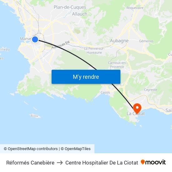 Réformés Canebière to Centre Hospitalier De La Ciotat map